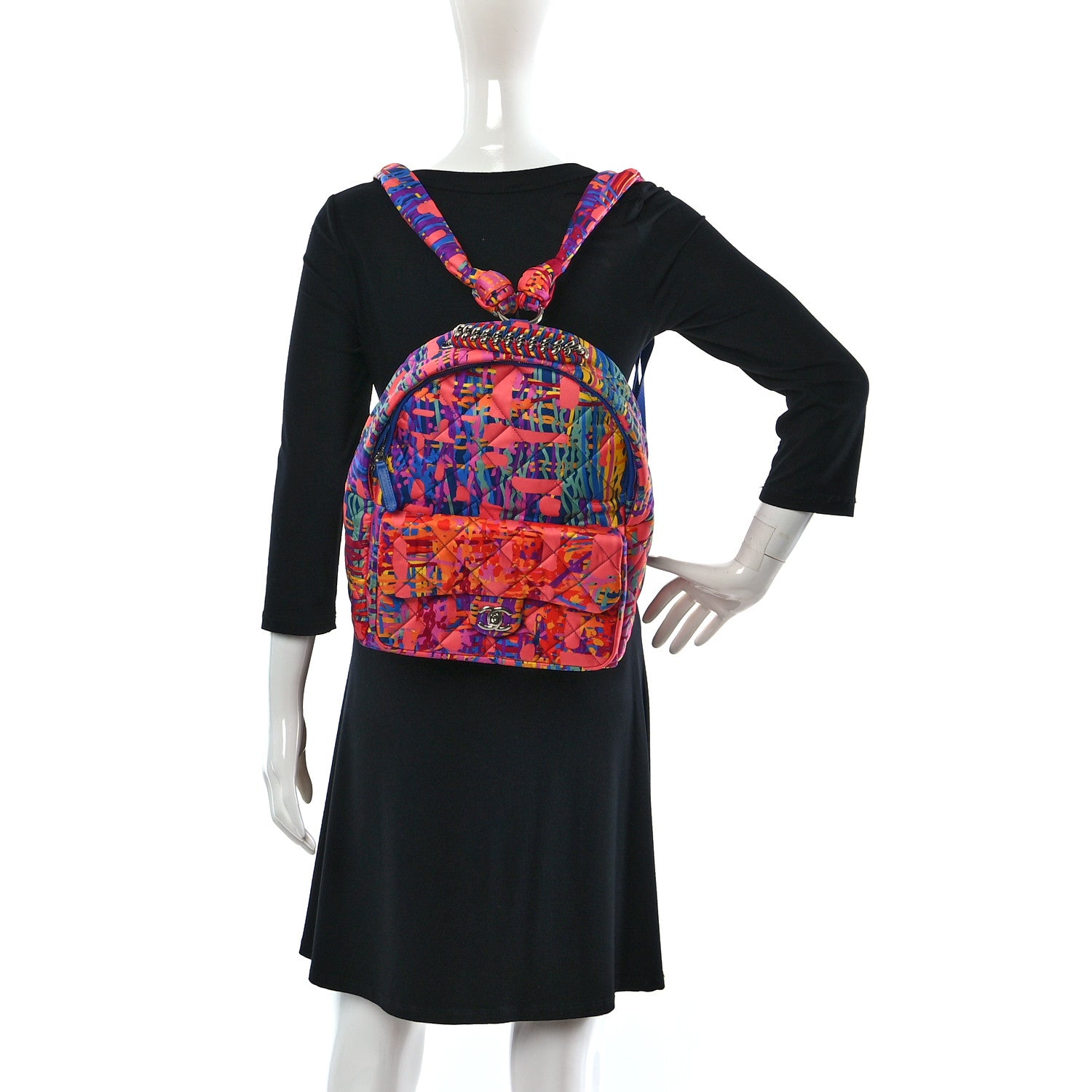 Chanel Foulard Fabric Quilted Printed Backpack Pink 2 of 9