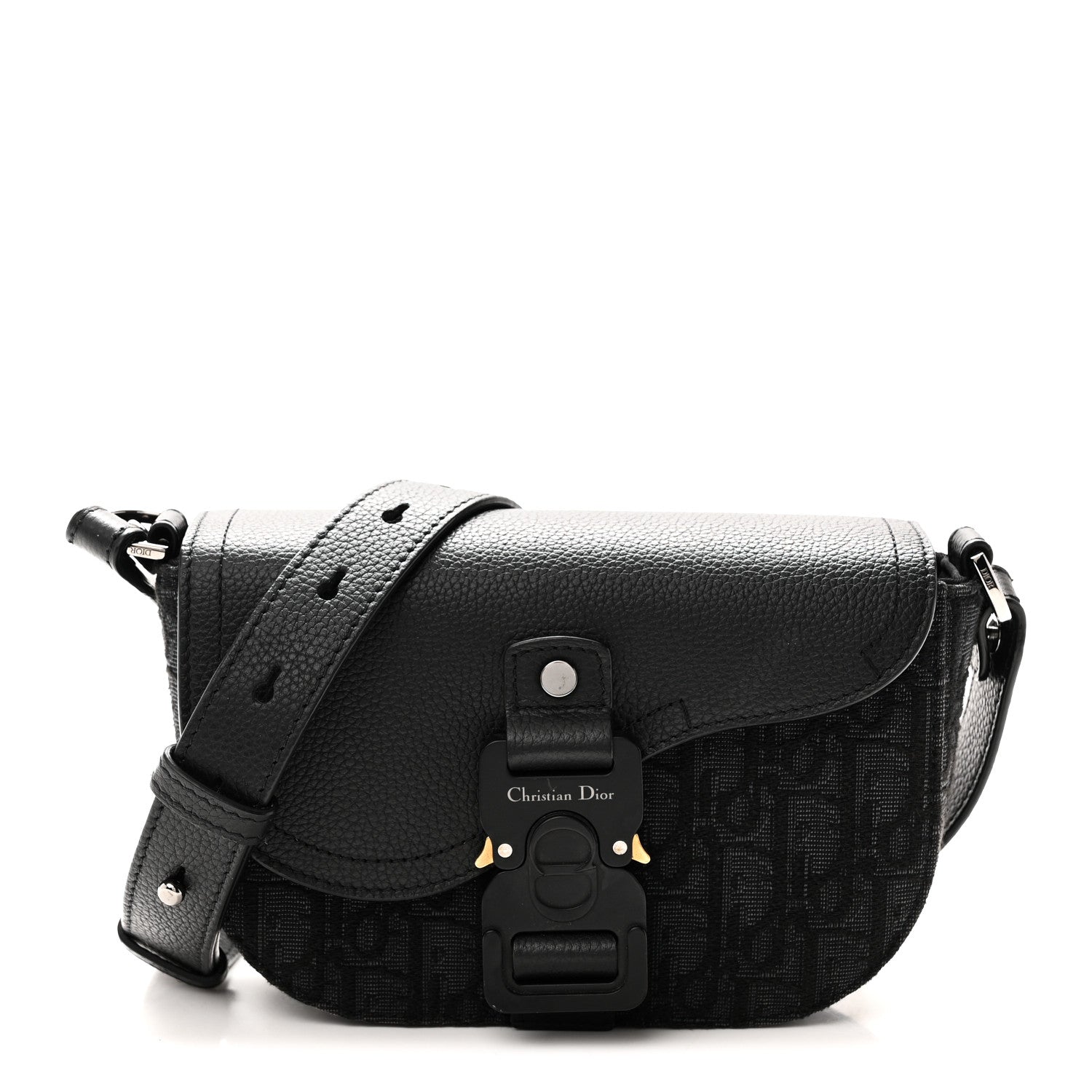 Christian Dior Oblique Jacquard Grained Calfskin Mini Saddle Messenger Bag With Flap Black 1 of 10