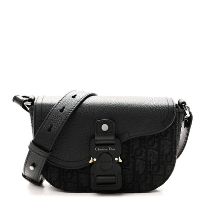 Christian Dior Oblique Jacquard Grained Calfskin Mini Saddle Messenger Bag With Flap Black 1 of 10