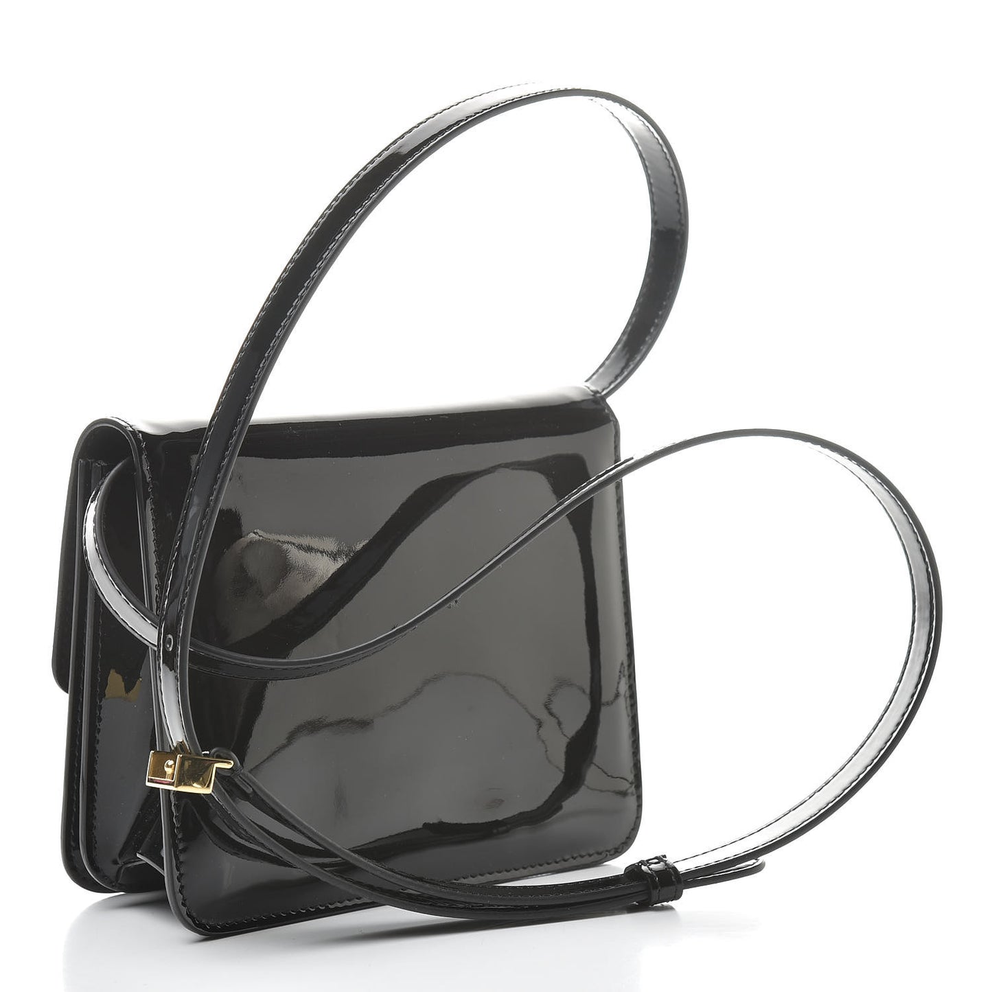 Vitello Vernice Mou Karligraphy Crossbody Bag Black