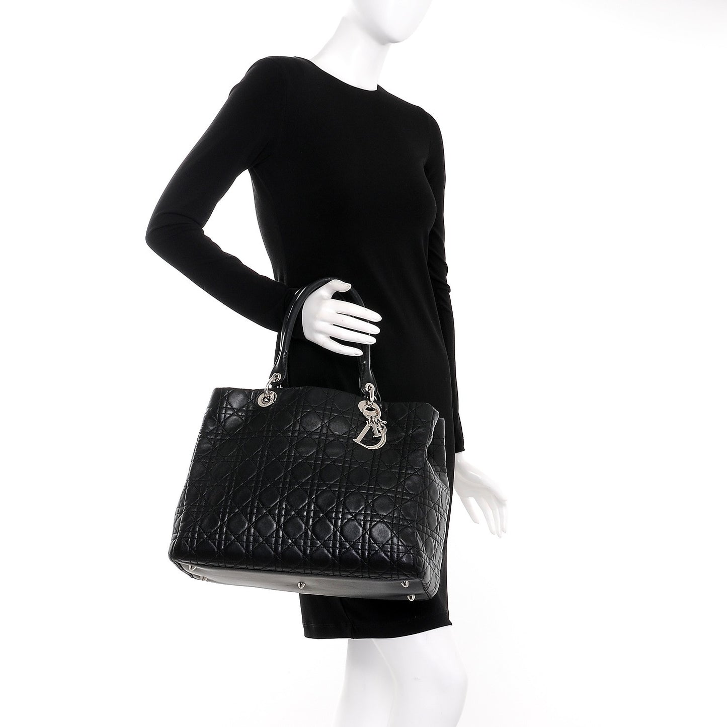 Lambskin Cannage Large Soft Lady Dior Shopping Tote Black