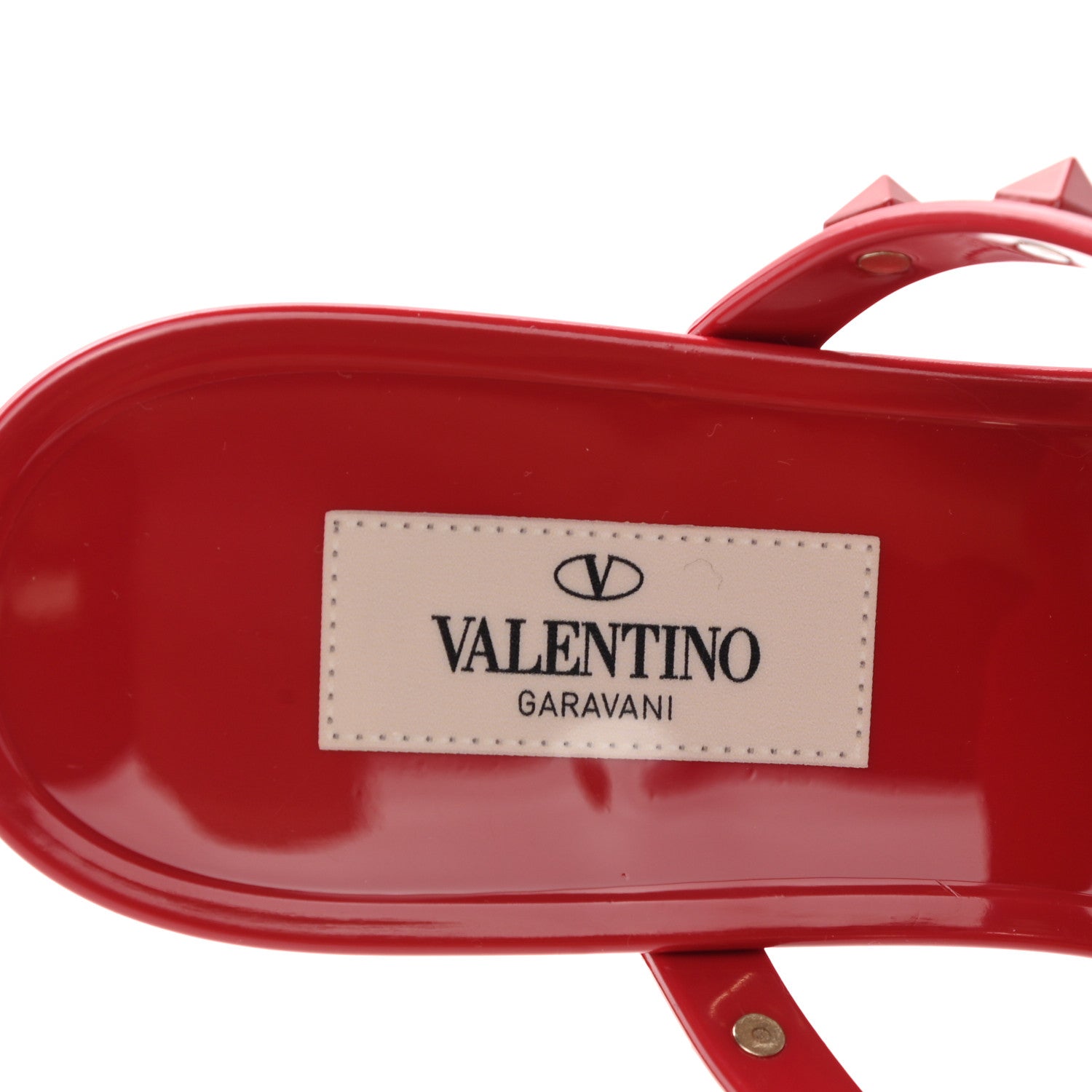 Valentino Garavani PVC Jelly Monochrome Rockstud Caged Flat Thong Sandals 37 Rosso Valentino 7 of 8