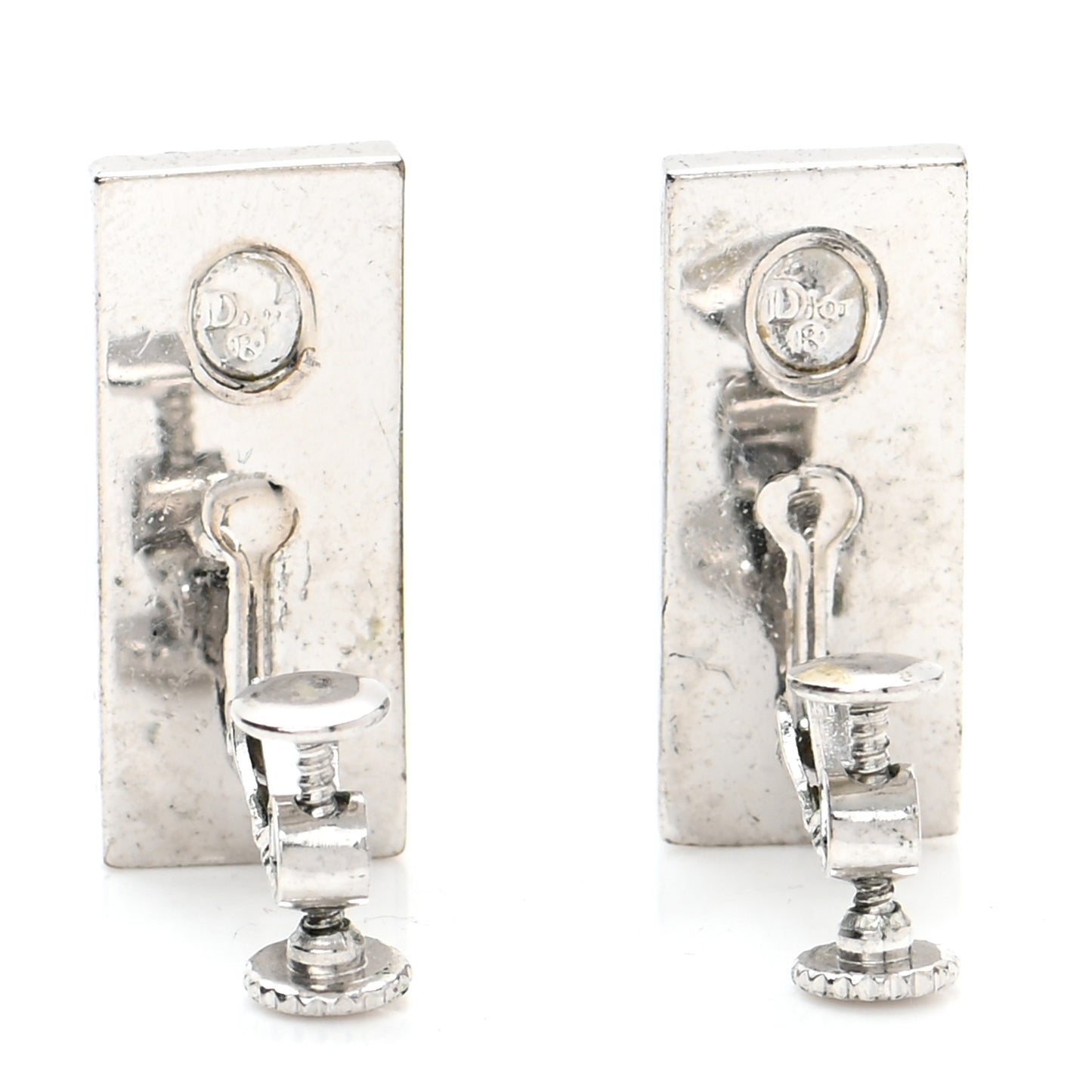 Metal Oblique Clip On Earrings Silver Black