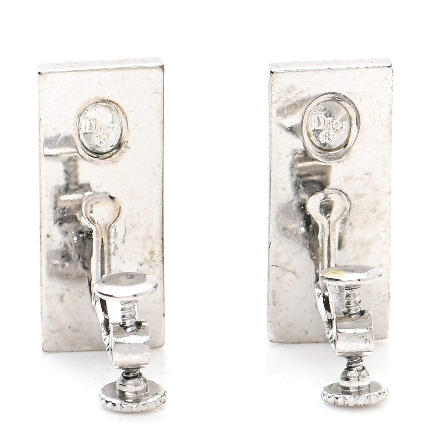 Christian Dior Metal Oblique Clip On Earrings Silver Black 3 of 6