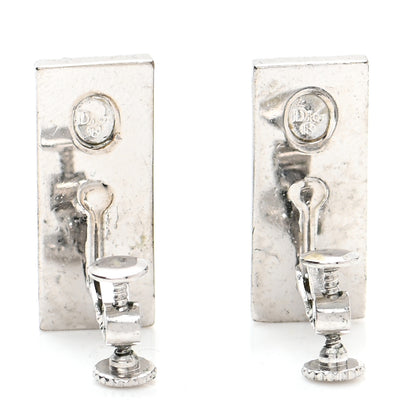 Christian Dior Metal Oblique Clip On Earrings Silver Black 3 of 6