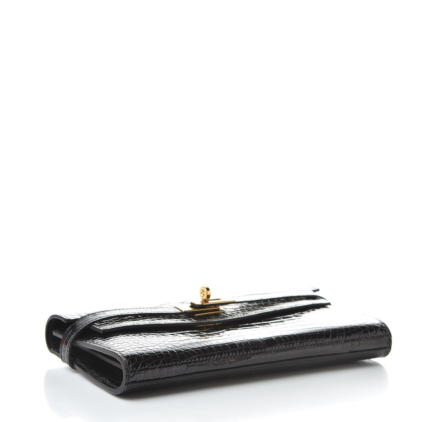 Shiny Alligator Kelly Longue Wallet Black