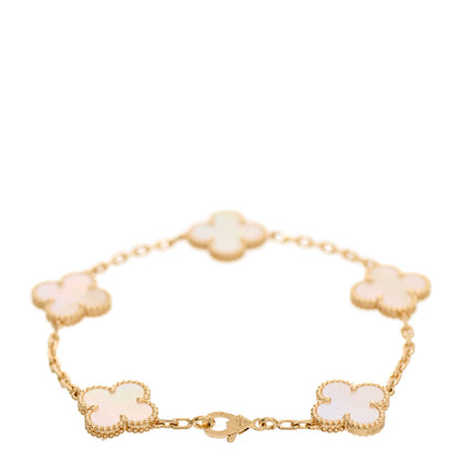 Van Cleef & Arpels 18K Yellow Gold Mother of Pearl 5 Motifs Vintage Alhambra Bracelet 3 of 7