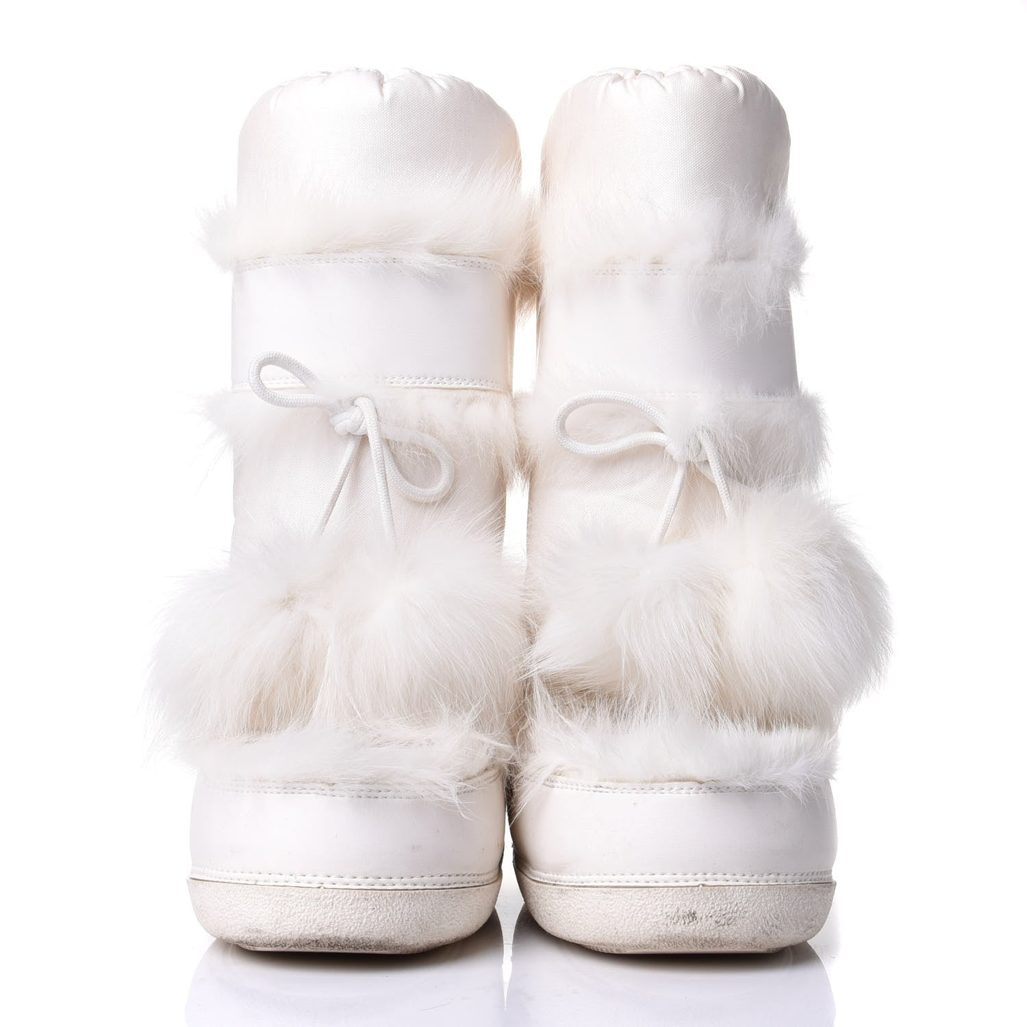 Christian Dior Canvas Calfskin Fur Womens Moon Boots 38-40 White 2 of 8