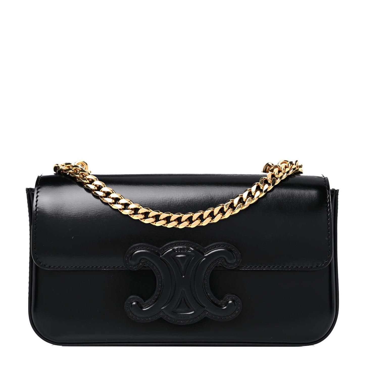 Shiny Calfskin Cuir Triomphe Chain Shoulder Bag Black