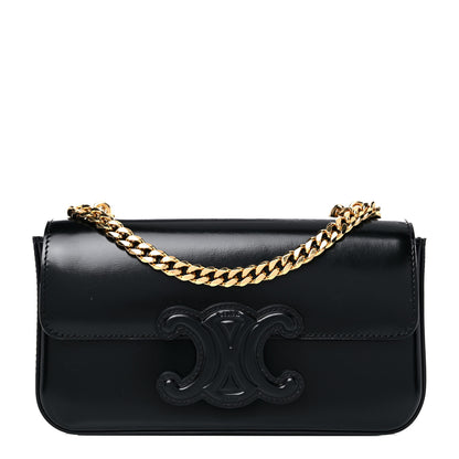 Celine Shiny Calfskin Cuir Triomphe Chain Shoulder Bag Black 1 of 12