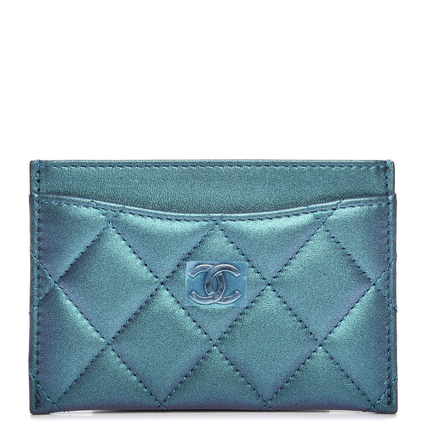 Chanel Metallic Lambskin Quilted Card Holder Turquoise 1 of 9