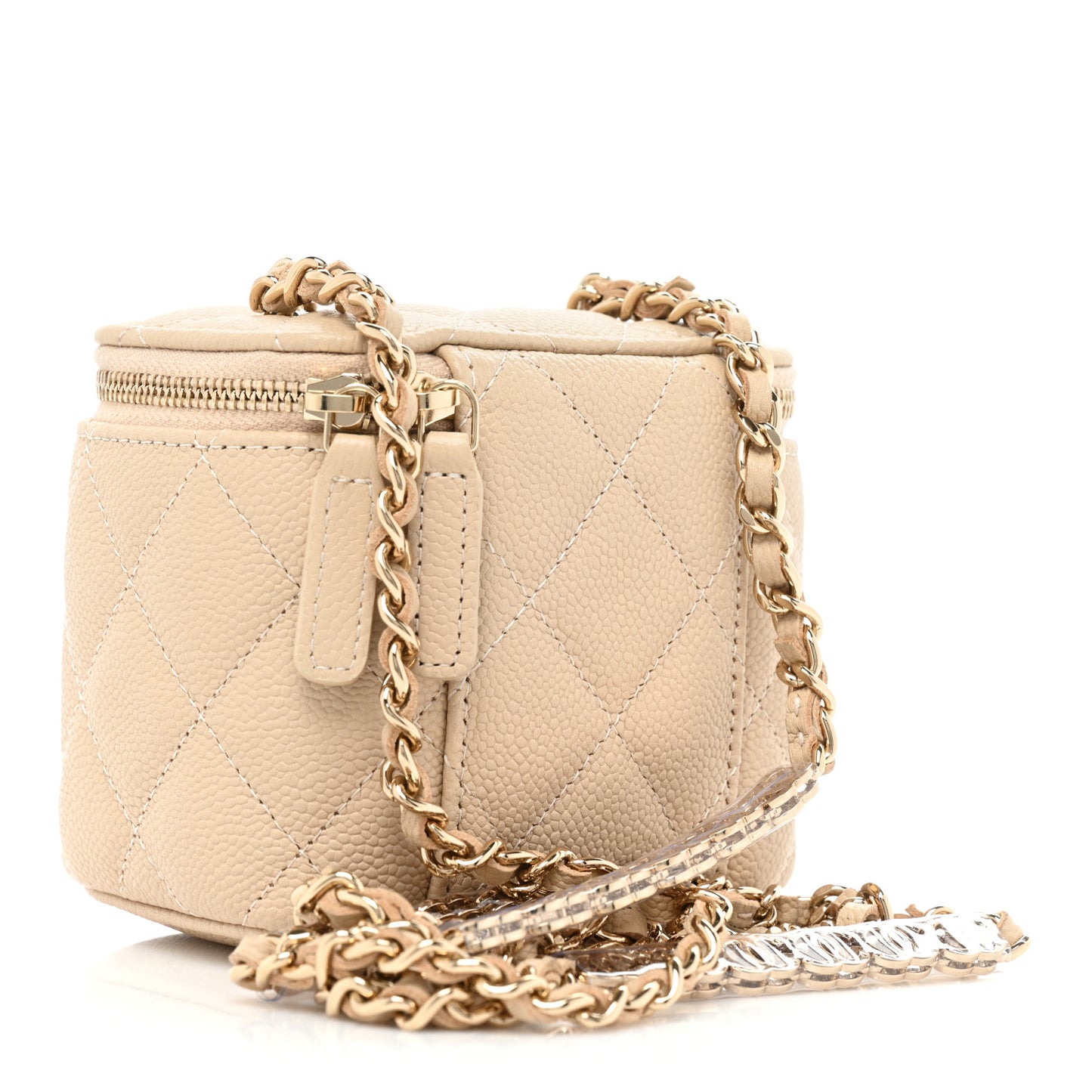 Caviar Quilted Tiny CC Mini Vanity Case With Chain Beige