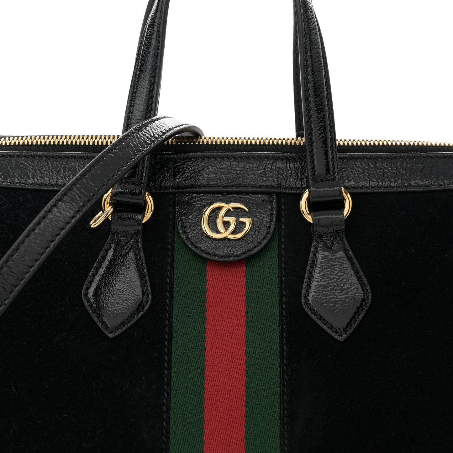 Suede Patent GG Web Medium Ophidia Tote Bag Black