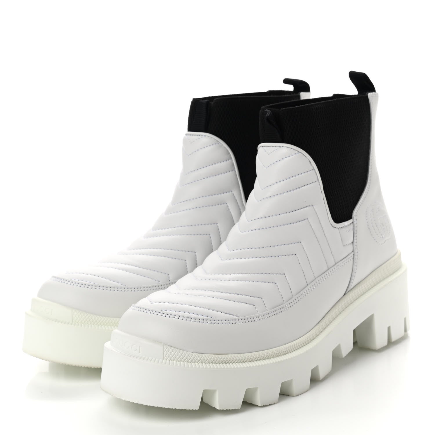 Gucci Calfskin Nappa Matelasse Frances Chelsea Boots 39.5 Great White Black 3 of 7