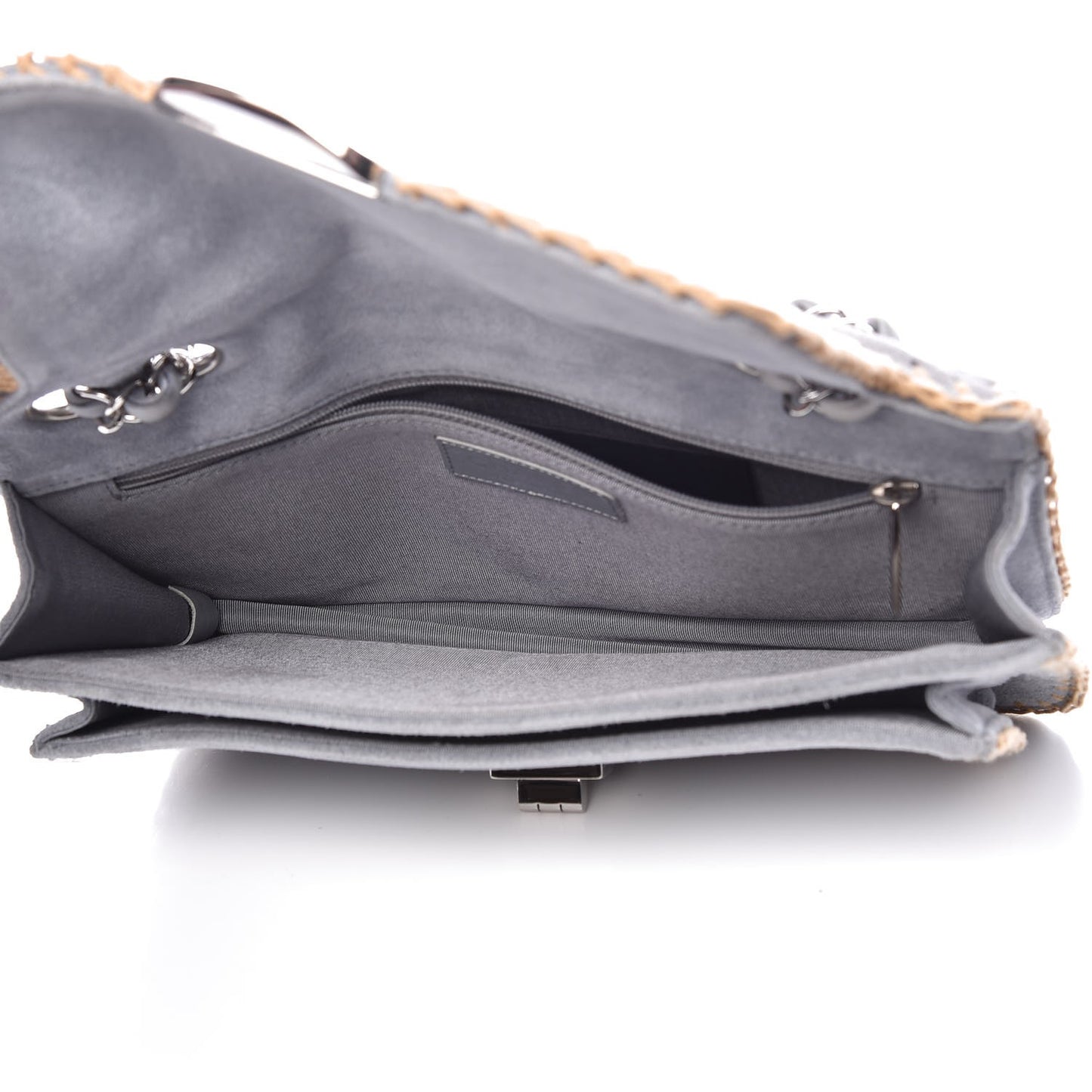 Suede Chocolate Bar Whipstitch Mademoiselle Flap Grey