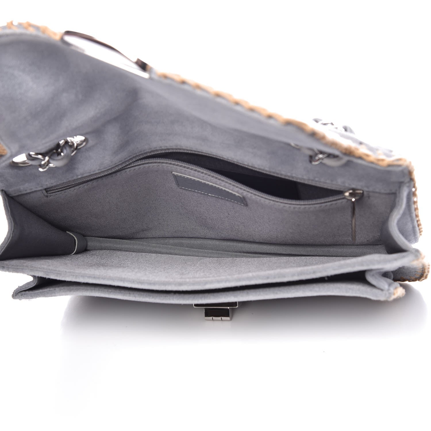 Chanel Suede Chocolate Bar Whipstitch Mademoiselle Flap Grey 5 of 9
