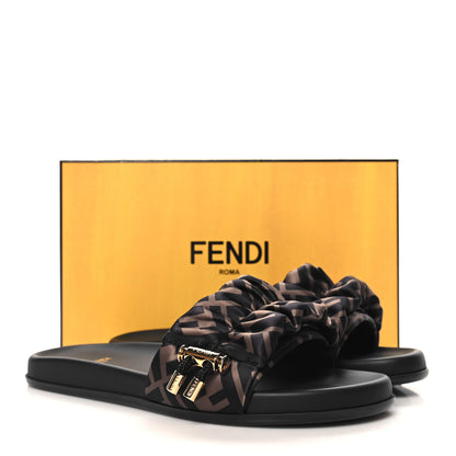 Fendi Satin FF Fendi Feel Slide Sandals 40 Tobacco Black 9 of 9