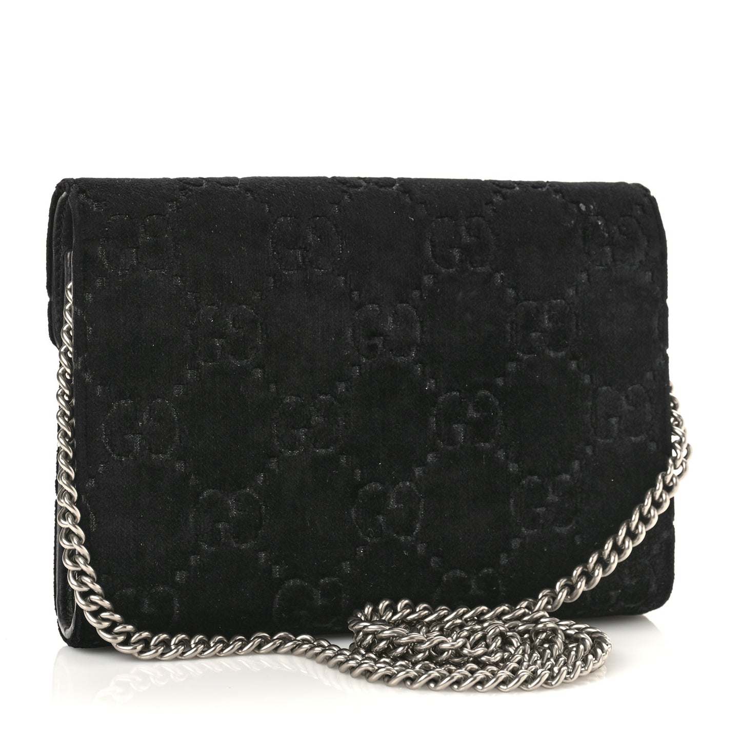 Velvet GG Monogram Mini Dionysus Chain Wallet Black