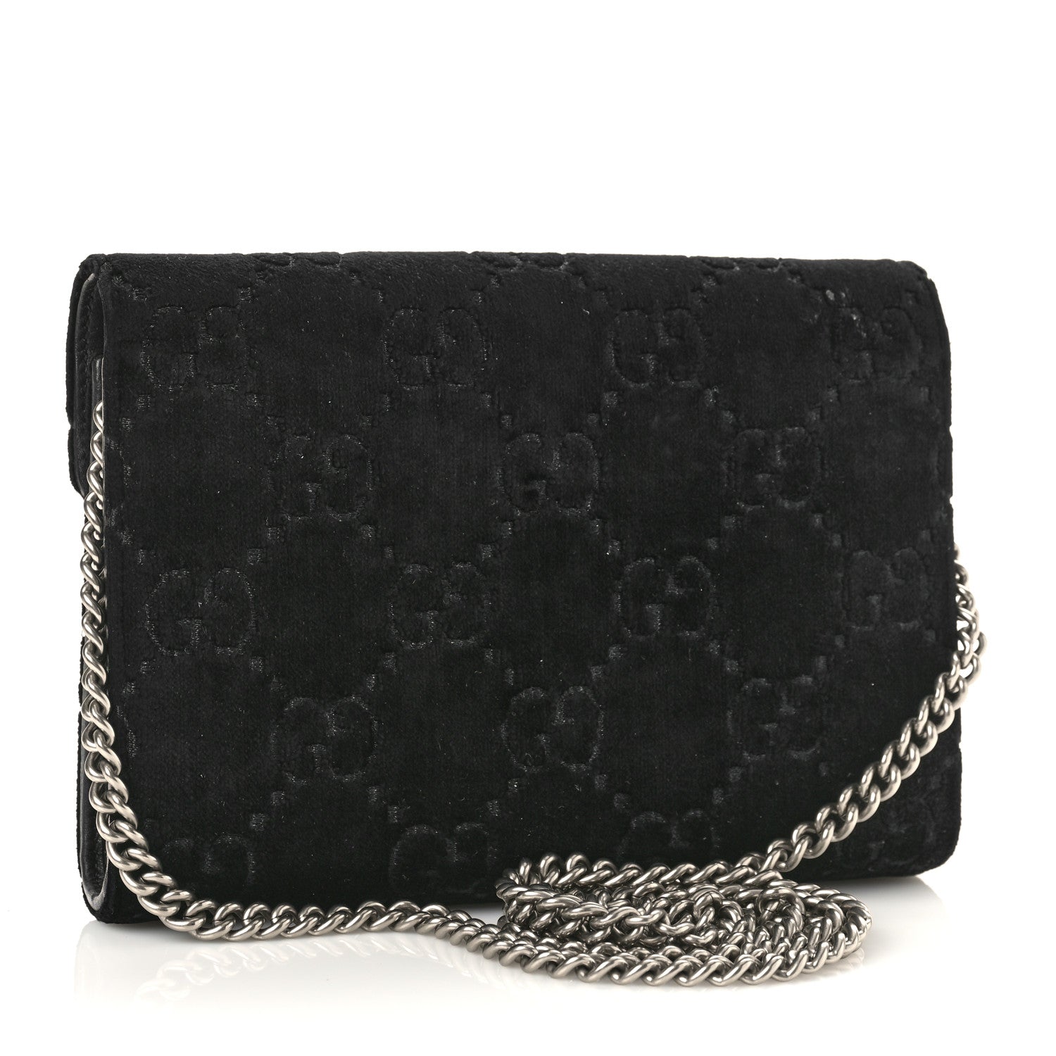 Gucci Velvet GG Monogram Mini Dionysus Chain Wallet Black 3 of 11