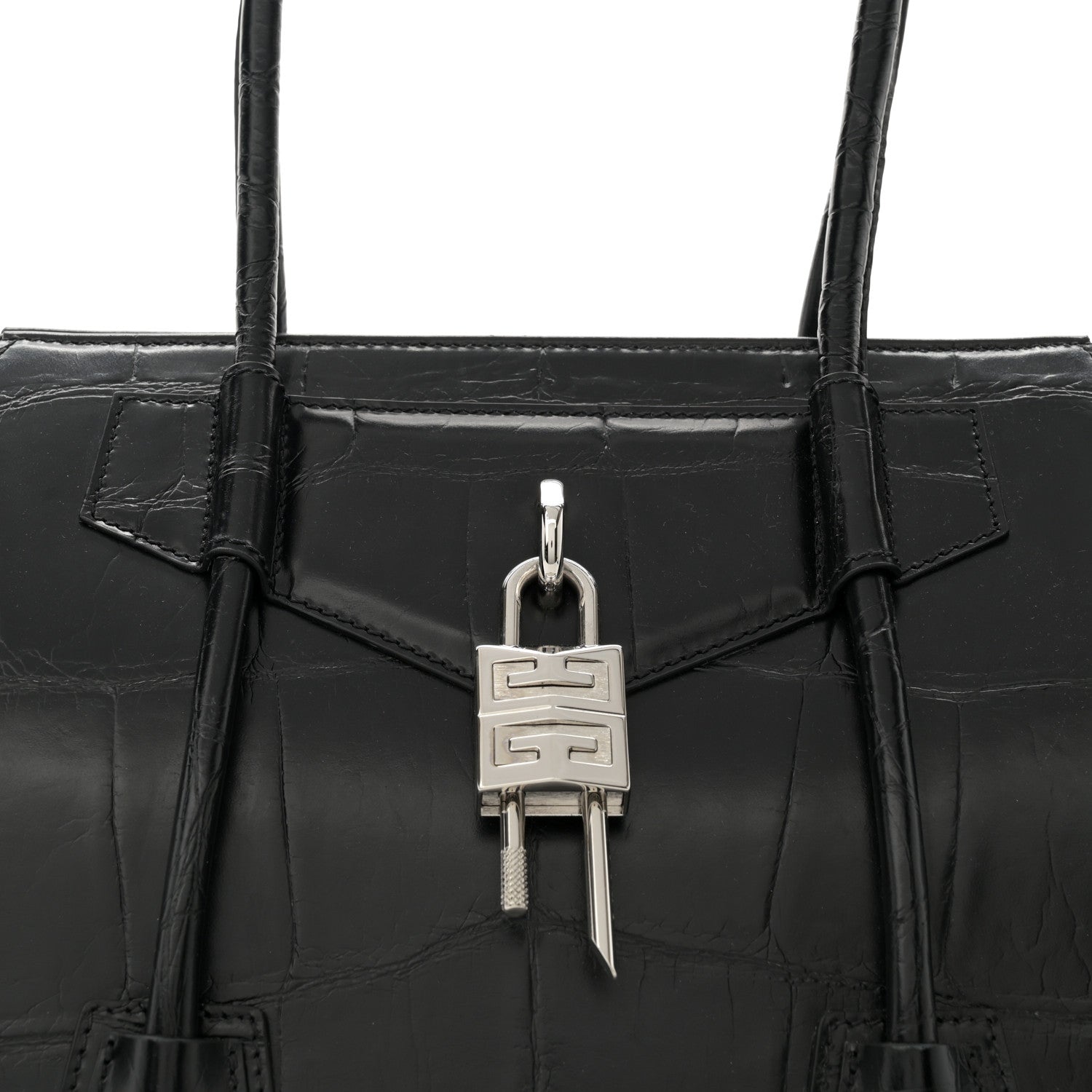 Givenchy Calfskin Crocodile Embossed Medium Lock Antigona Black 8 of 12