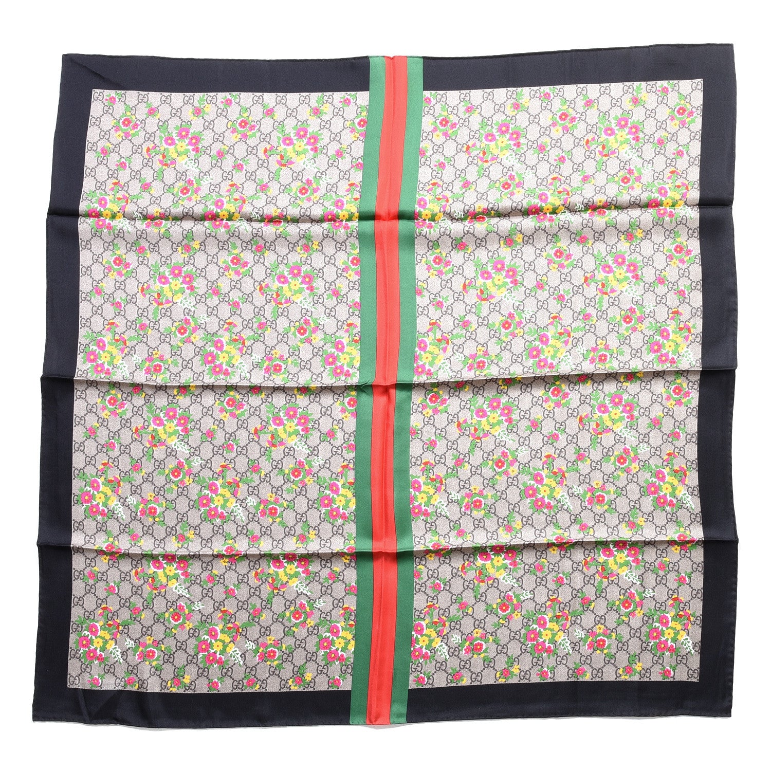 Gucci Silk Monogram Floral Web Square Scarf Black Multicolor 1 of 4