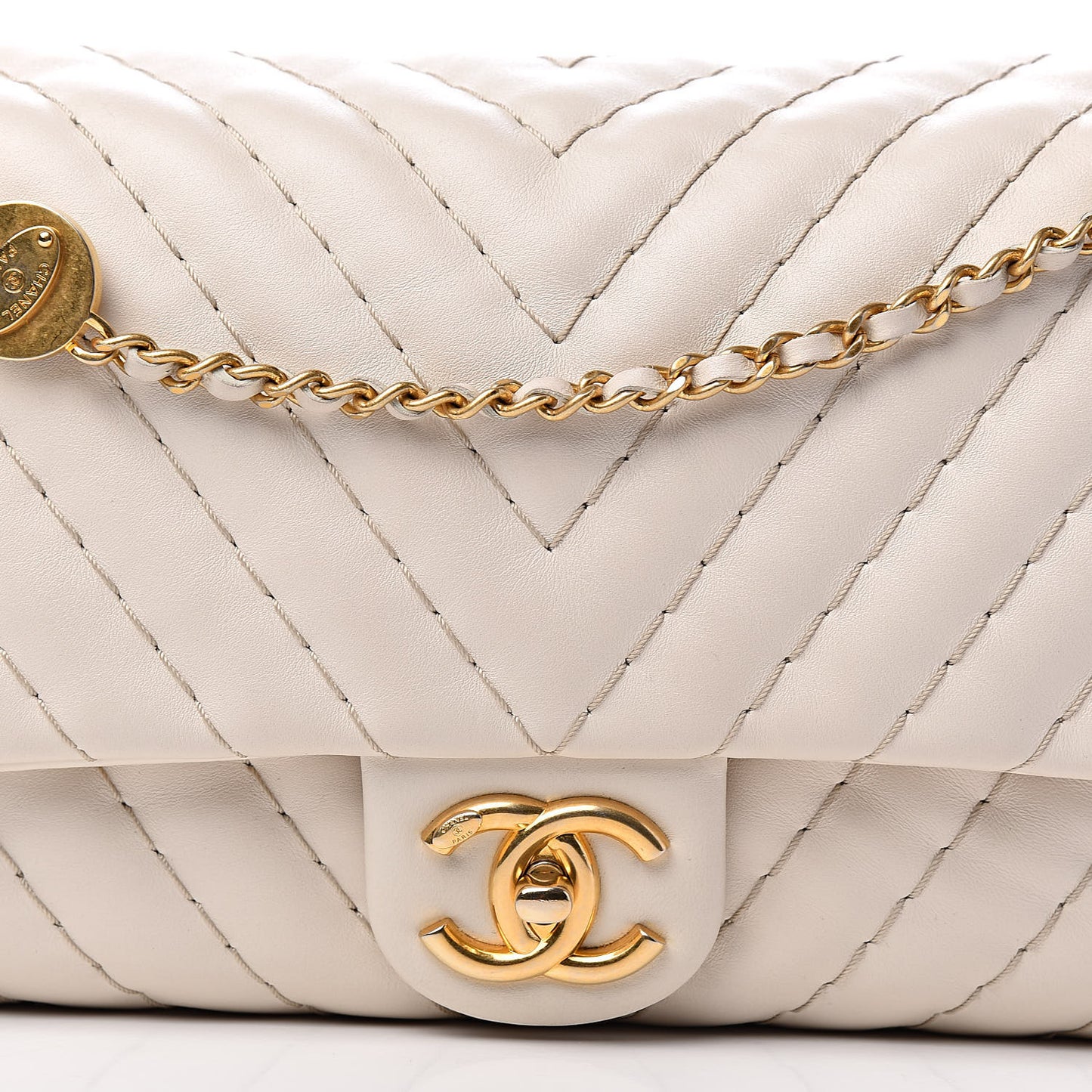 Calfskin Surpique Chevron Large Flap Beige
