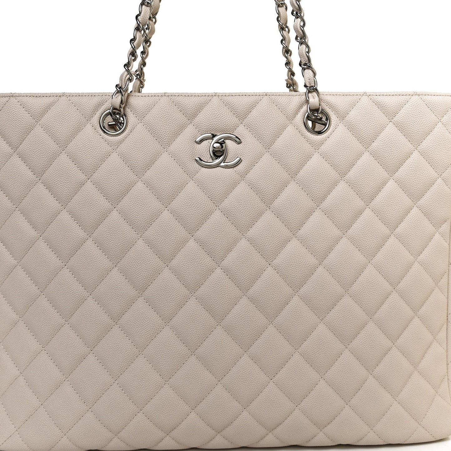 Caviar Quilted Large Classic Shopping Tote Light Beige