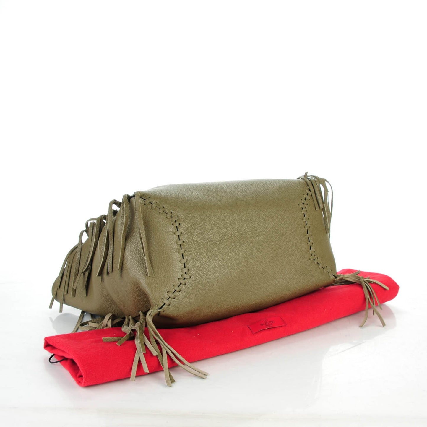 Grained Calfskin C-Rockee Fringe Tote Army Green