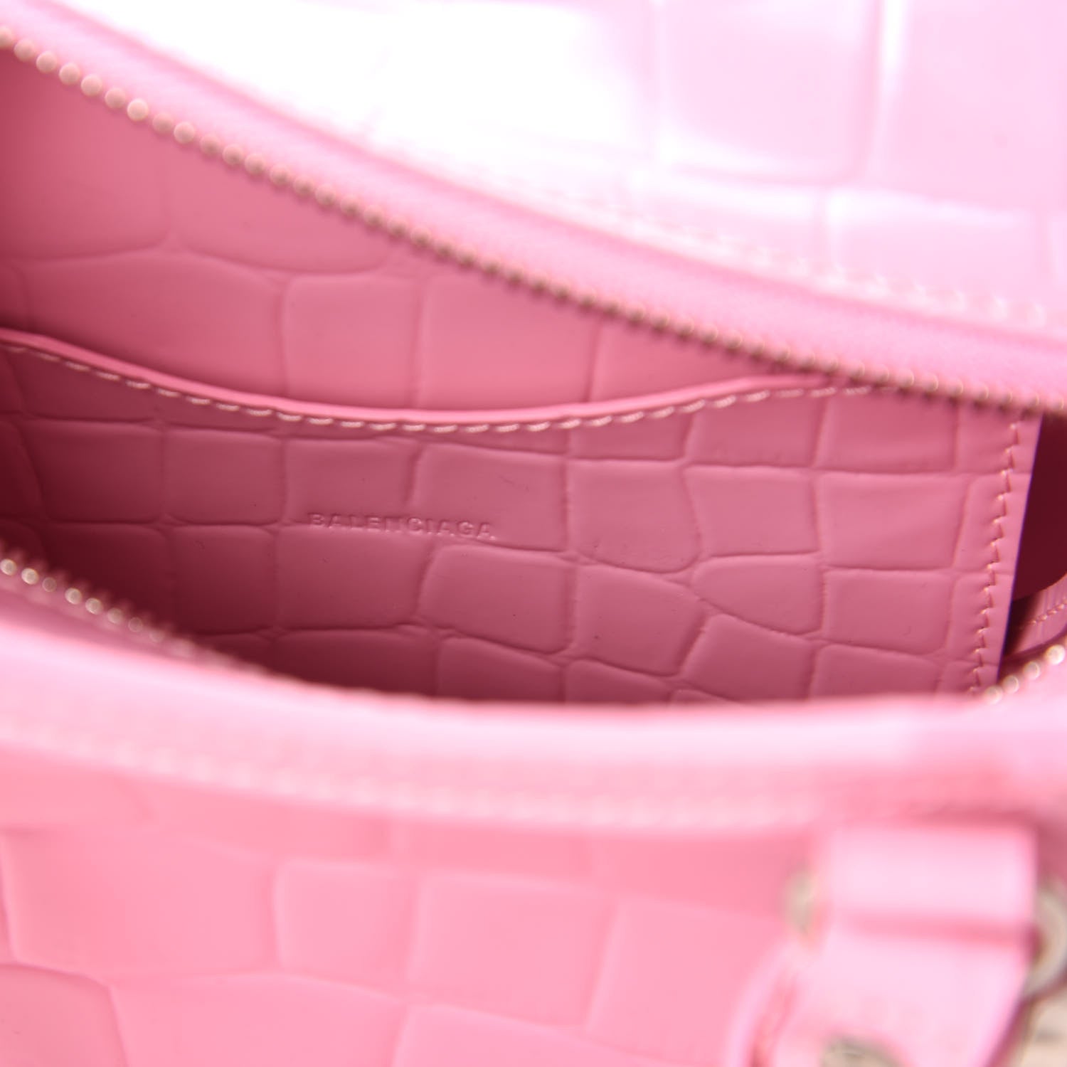 Balenciaga Semi Shiny Calfskin Crocodile Embossed Neo Classic Silver Hardware Mini City Pink 8 of 9