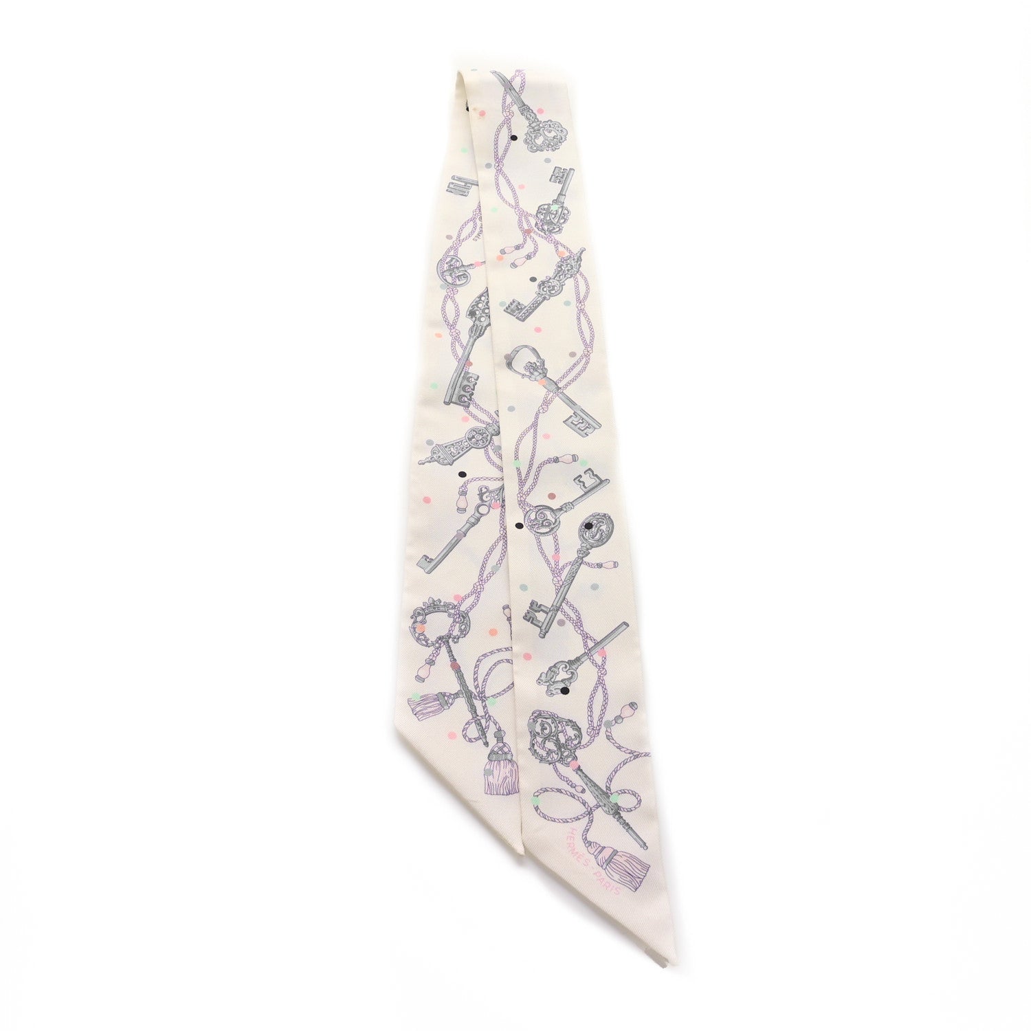 Hermes Silk Les Cles A Pois Twilly White Gris Acier 2 of 4
