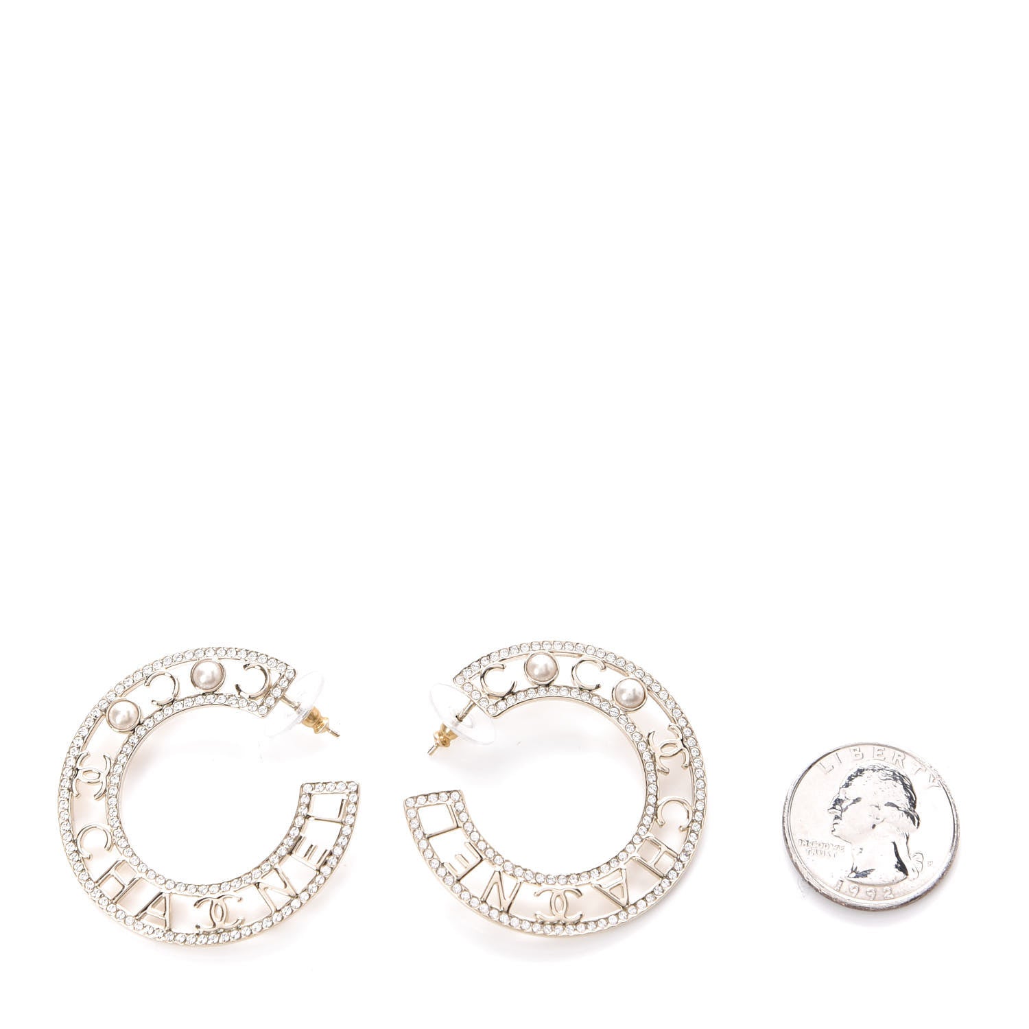 Chanel Crystal Pearl Bow-tiful CC Hoop Earrings Gold 2 of 4
