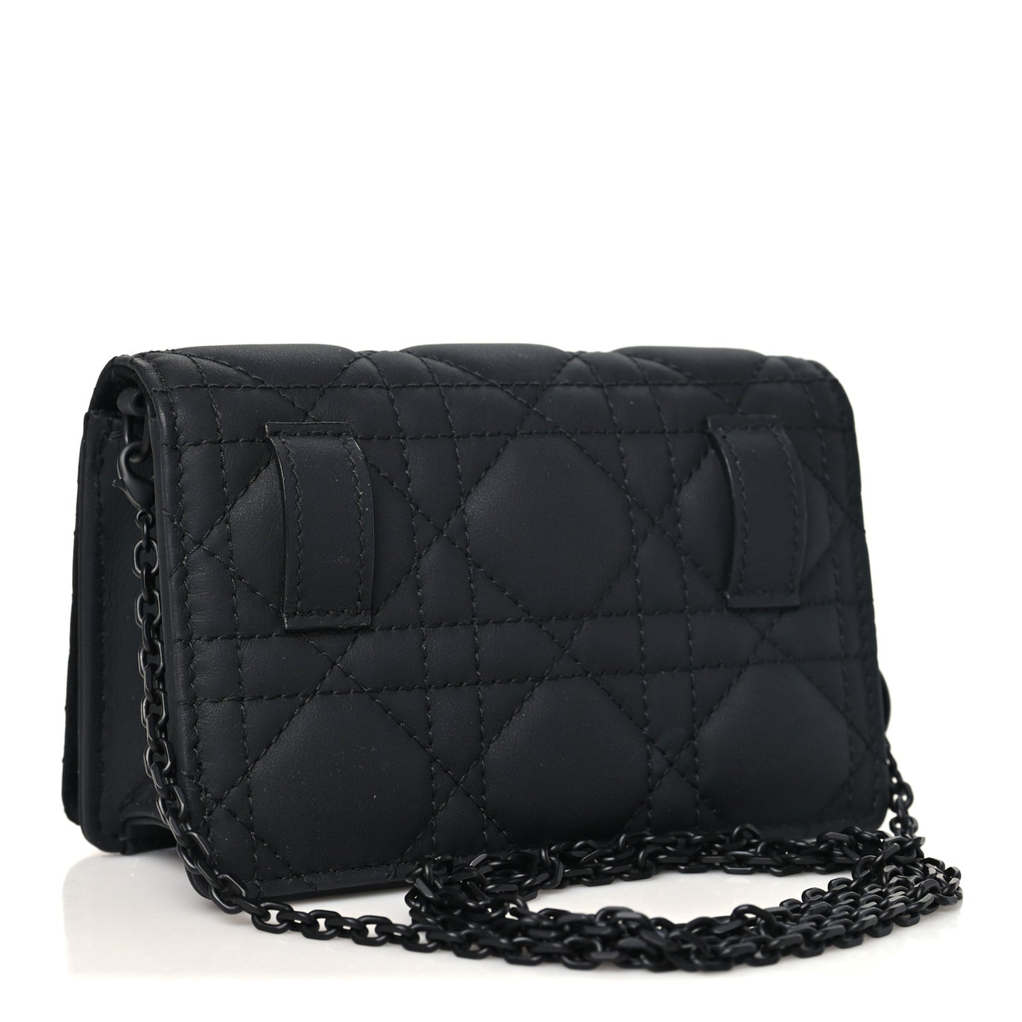 Ultra Matte Calfskin Cannage Mini Waist Pouch on Chain Black