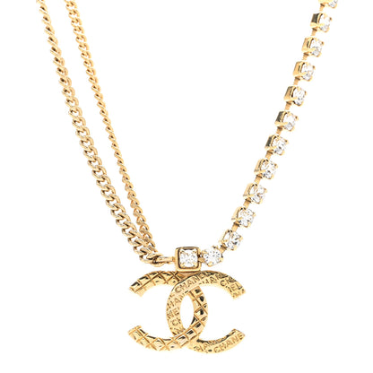 Chanel Metal Crystal Quilted CC Pendant Necklace Gold 4 of 6