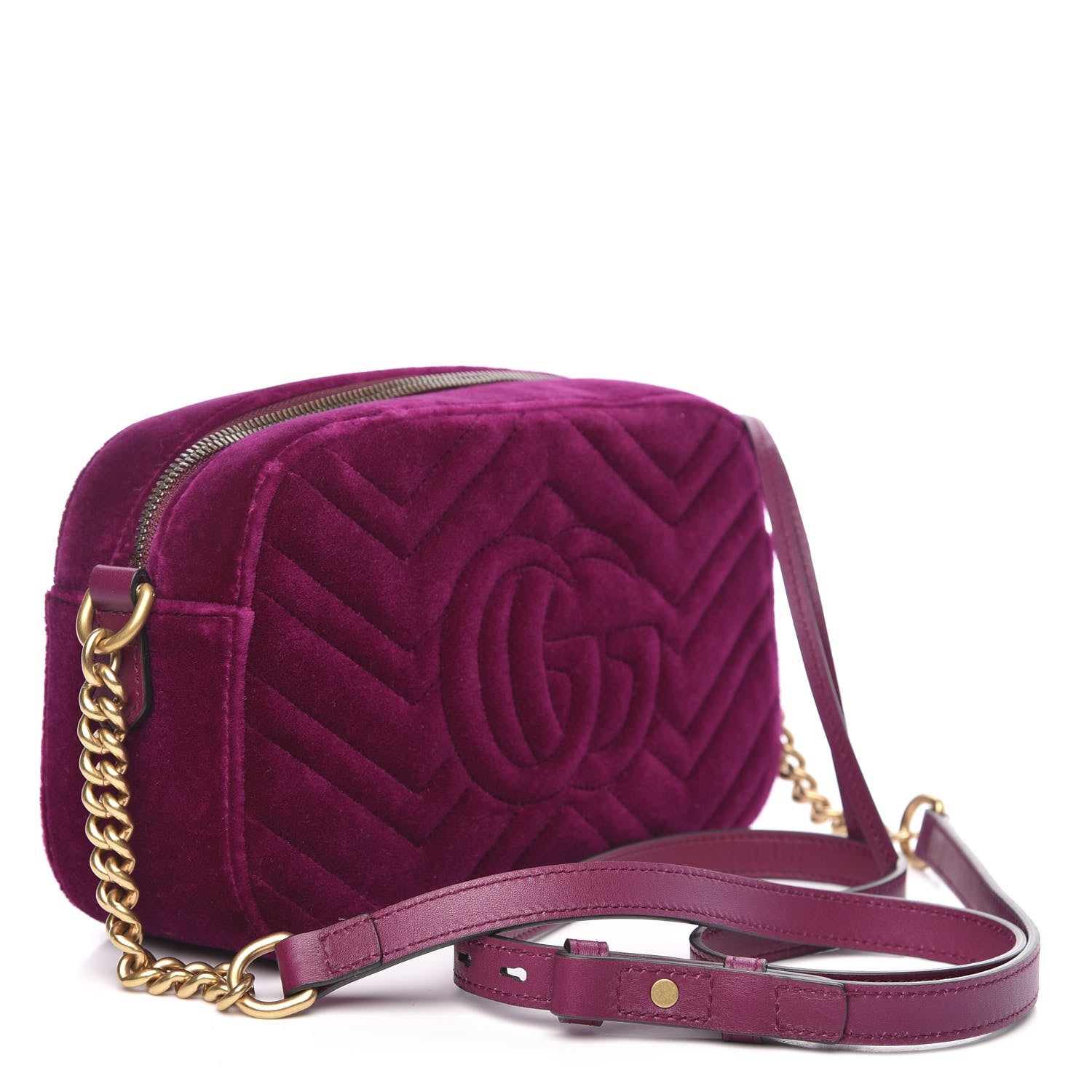 Gucci Velvet Matelasse Small GG Marmont Chain Shoulder Bag Fuchsia Violet Cyclamen 3 of 10