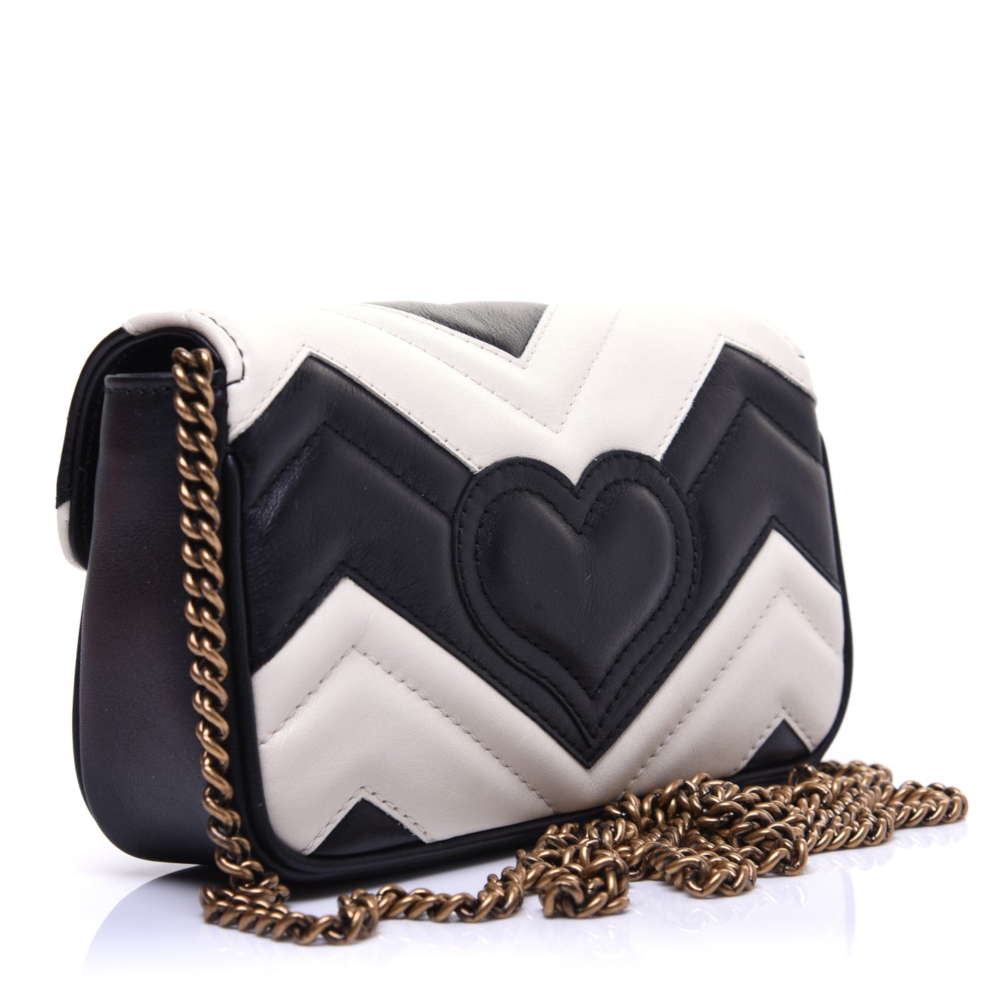 Calfskin Matelasse Super Mini GG Marmont Shoulder Bag Black White