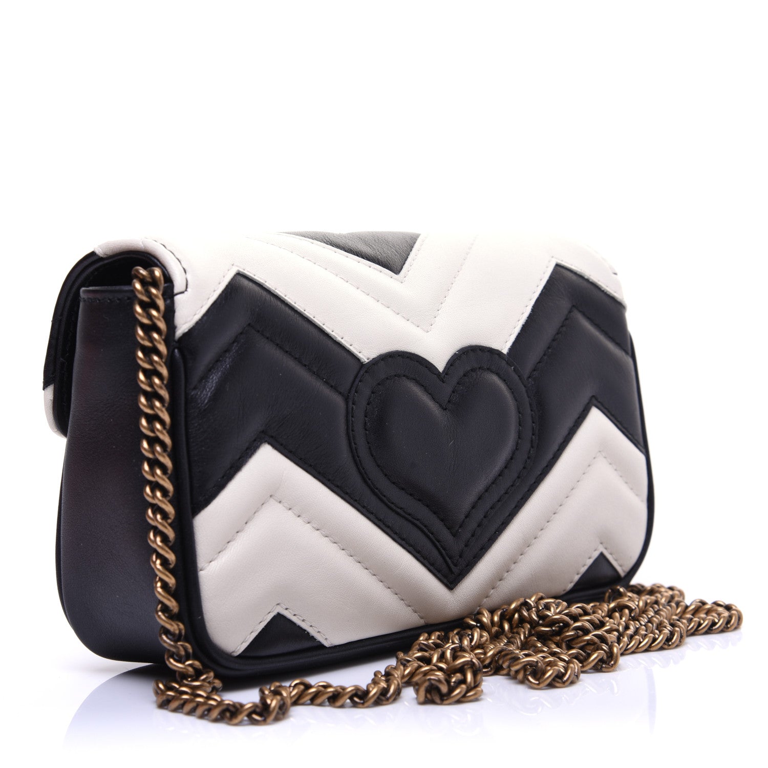 Gucci Calfskin Matelasse Super Mini GG Marmont Shoulder Bag Black White 3 of 13