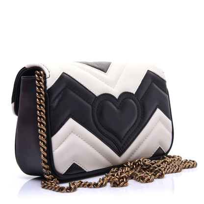 Gucci Calfskin Matelasse Super Mini GG Marmont Shoulder Bag Black White 3 of 13