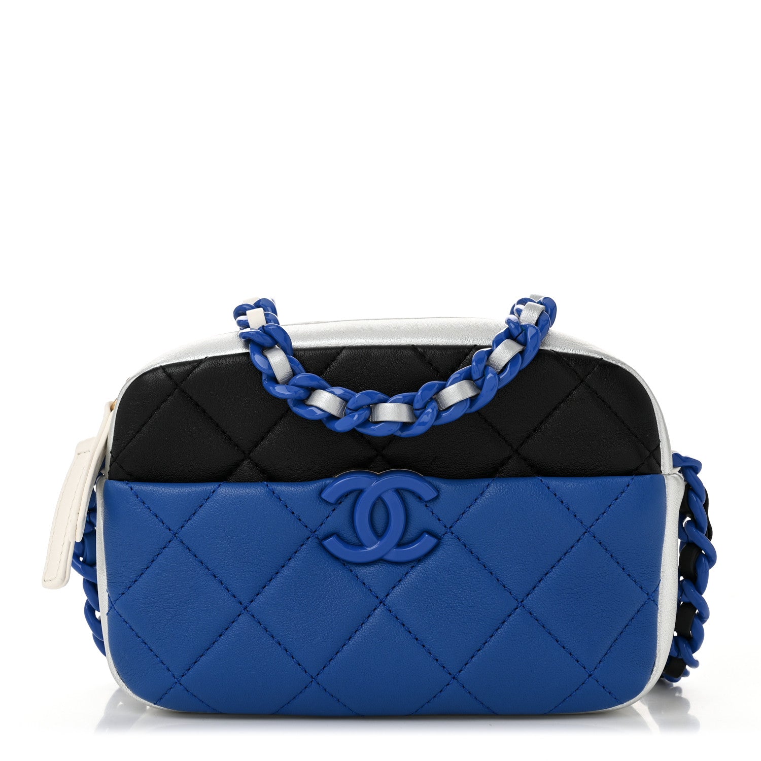 Chanel Shiny Lambskin Monochrome Chain Mini Camera Case Bag Blue Black Silver 1 of 12