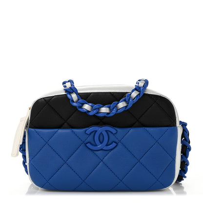 Chanel Shiny Lambskin Monochrome Chain Mini Camera Case Bag Blue Black Silver 1 of 12