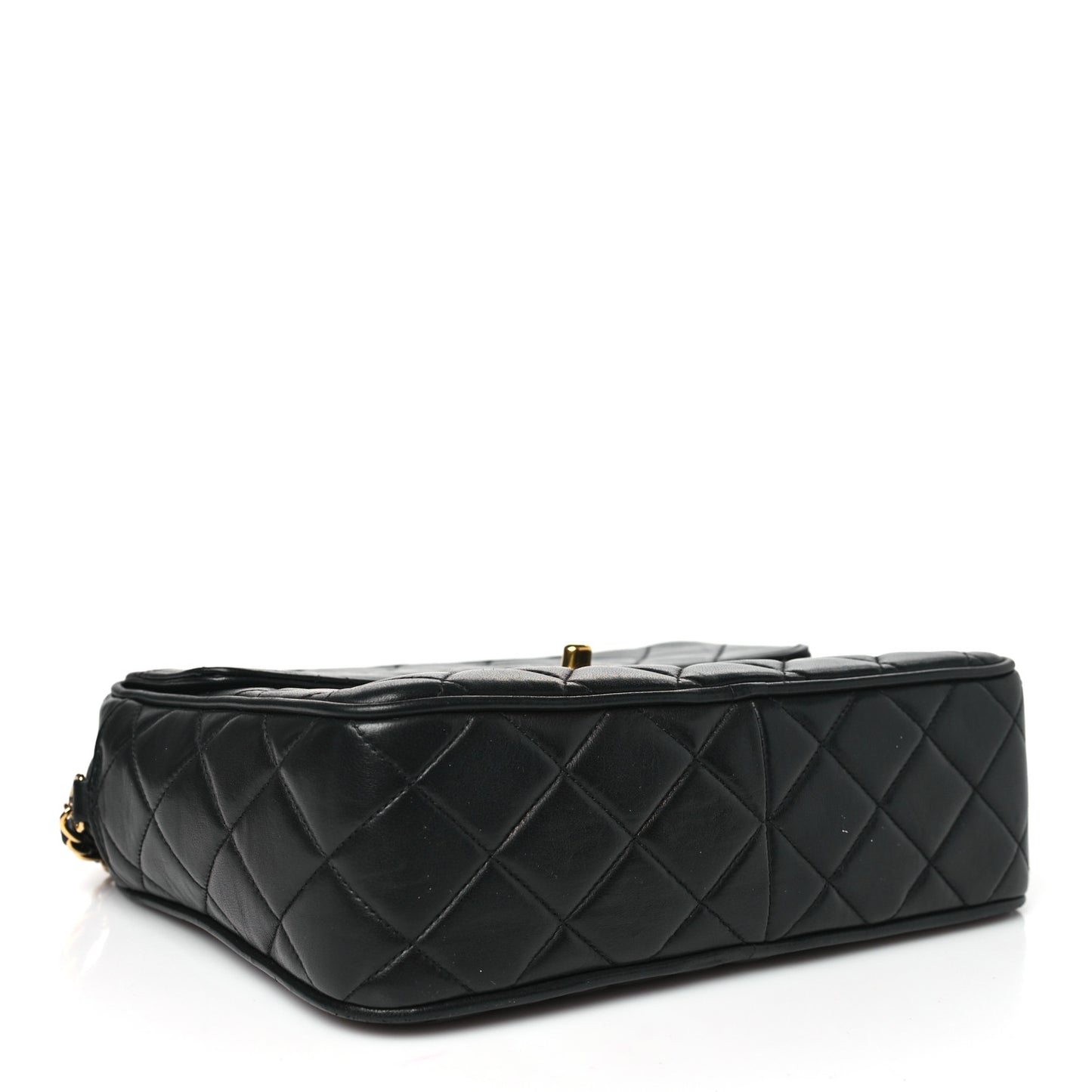 Lambskin Quilted Tassel Camera Case Black