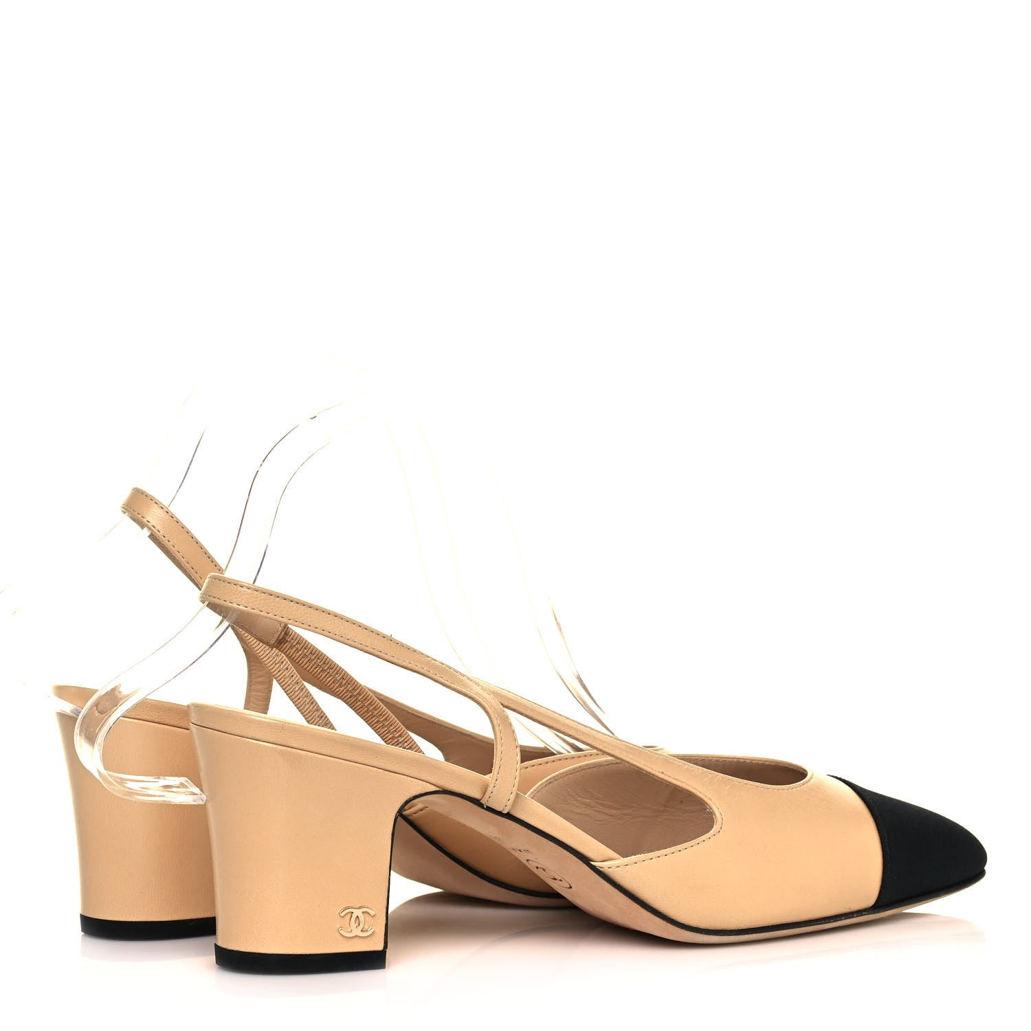 Chanel Goatskin Grosgrain Cap Toe CC Slingback Pumps 40 Beige Black 4 of 8