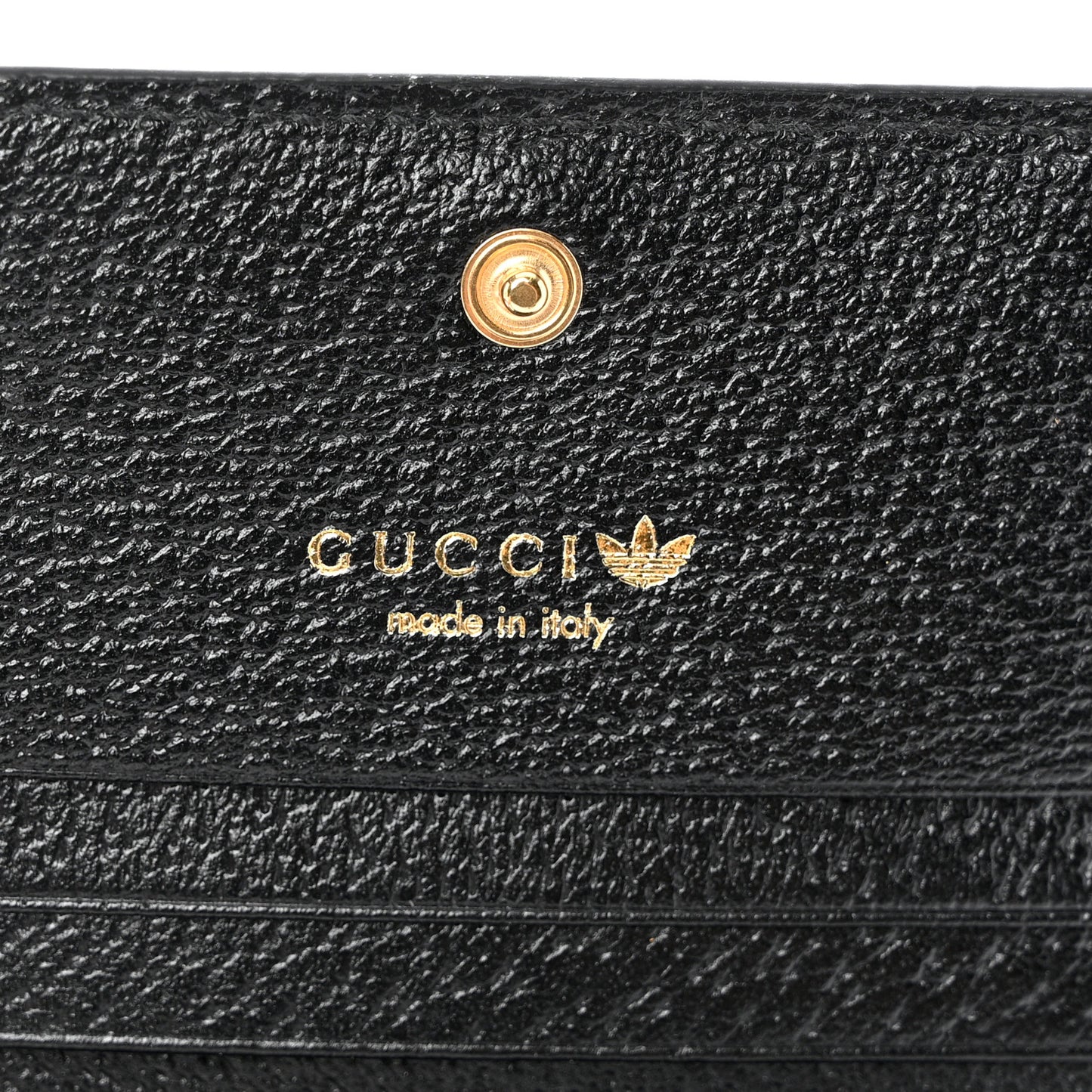 X ADIDAS Textured Dollar Calfskin Trefoil Horsebit 1955 Card Case Wallet With Strap Black Off White