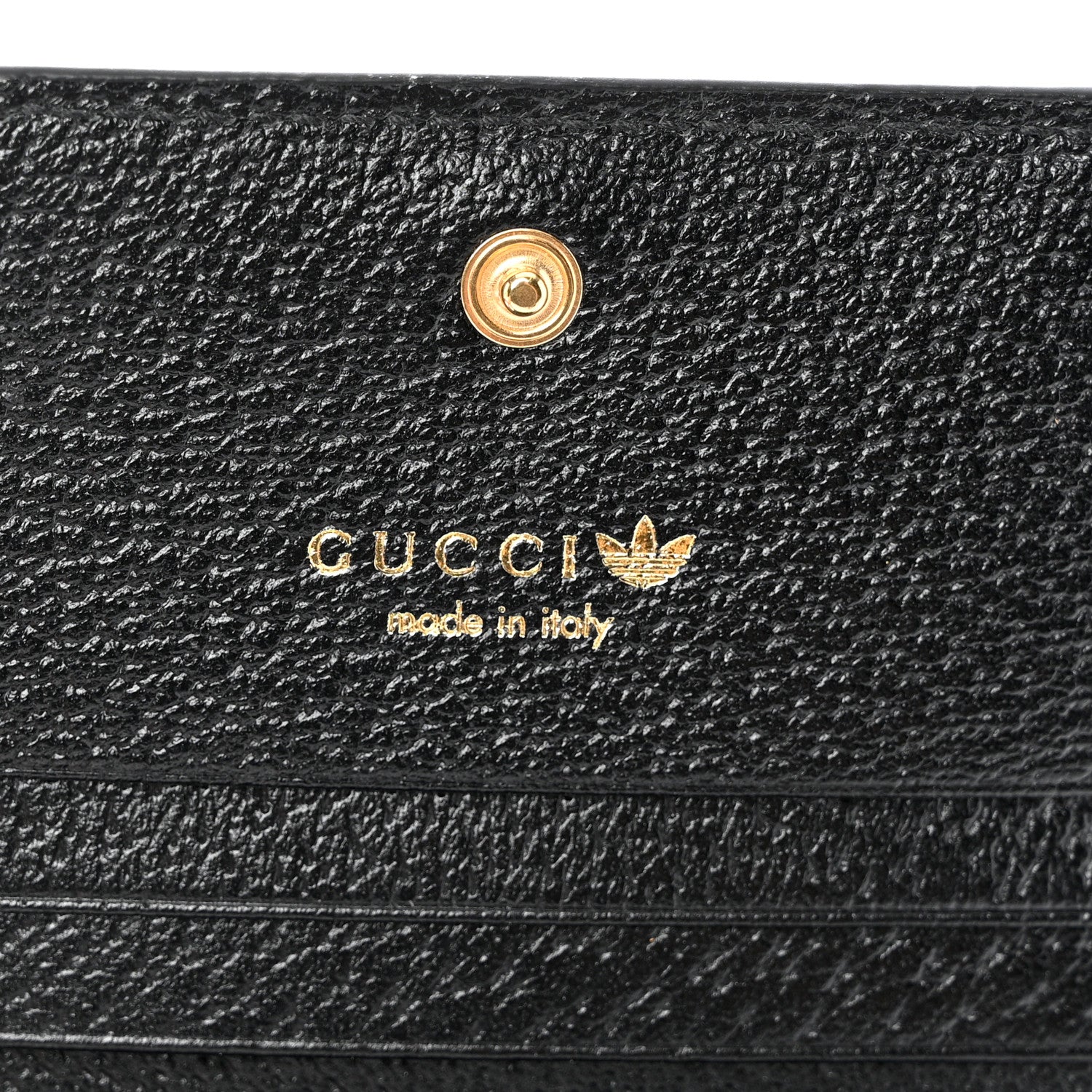 Gucci X ADIDAS Textured Dollar Calfskin Trefoil Horsebit 1955 Card Case Wallet With Strap Black Off White 6 of 9