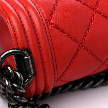 Chanel Calfskin Quilted Double Stitch Medium Boy Flap Red 14 of 14