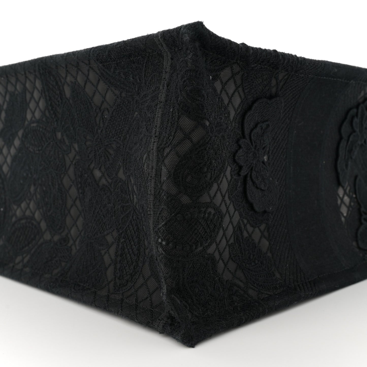 Embroidered 3D Macrame D-Lace Butterfly Medium Book Tote Black Multicolor