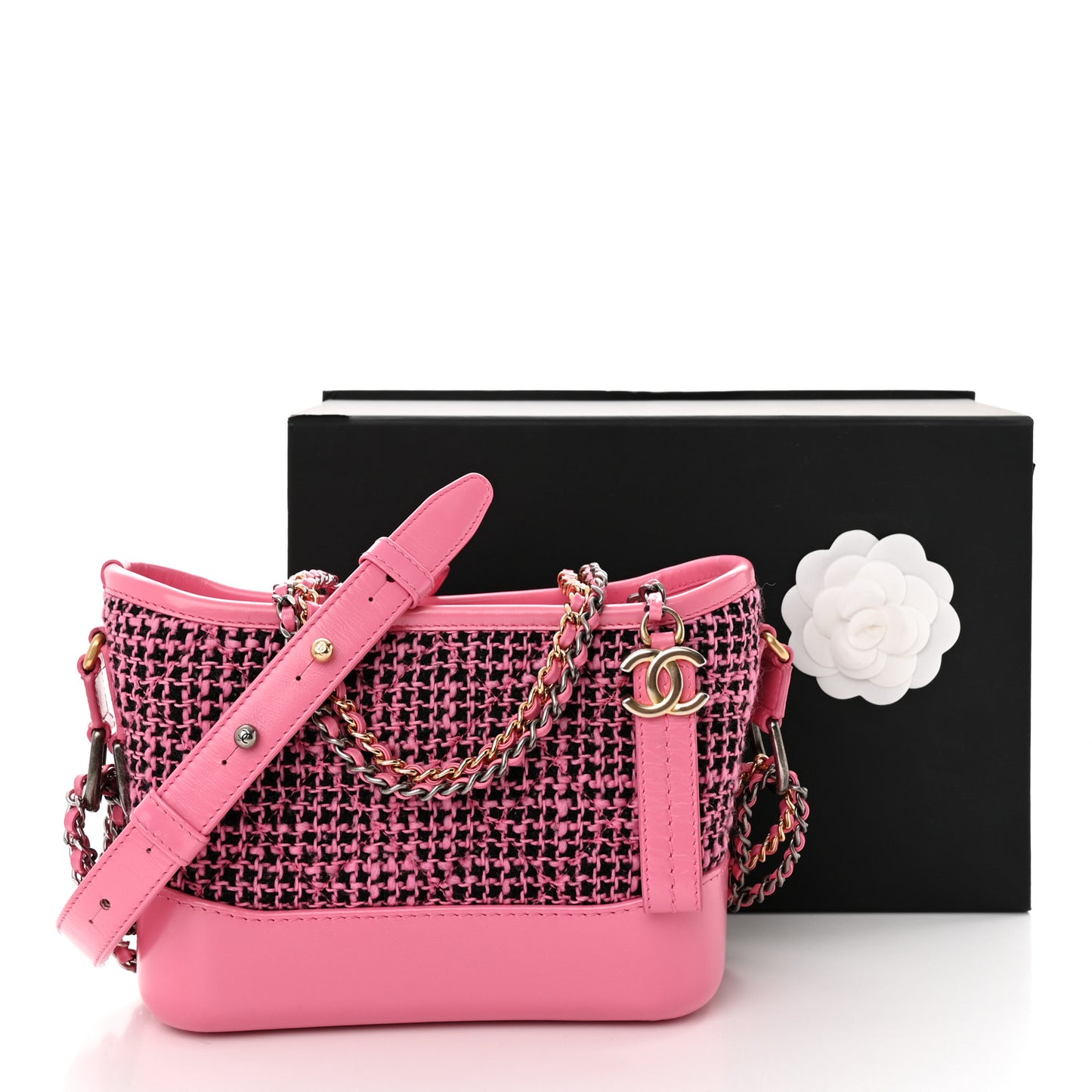 Tweed Calfskin Small Gabrielle Hobo Pink