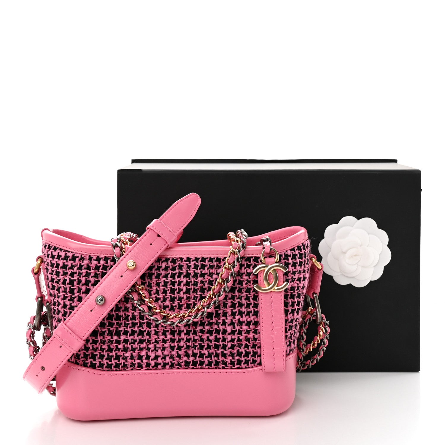 Chanel Tweed Calfskin Small Gabrielle Hobo Pink 17 of 17
