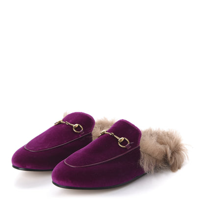Gucci Velvet Fur Womens Princetown Slippers 39.5 Fucsia Violet Cyclamen Natural 3 of 7