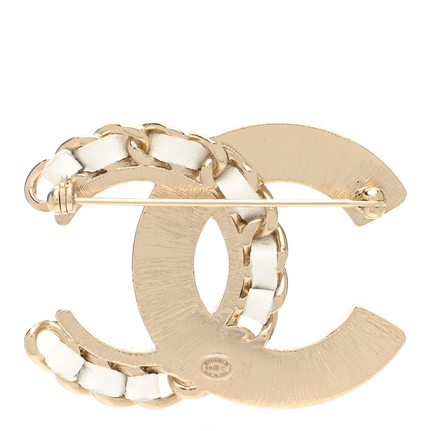 Lambskin Pearl Crystal CC Chain Brooch White Gold