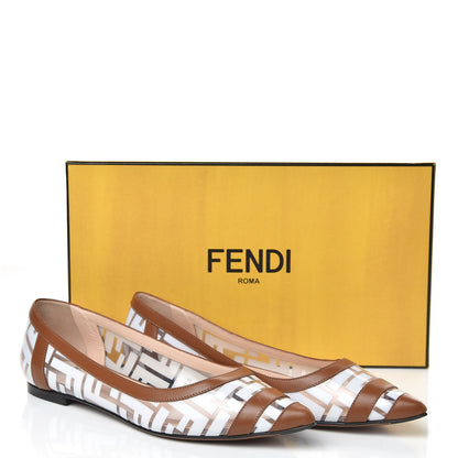 Fendi PVC Calfskin FF Colibri Ballerina Flats 38.5 White Cuoio 8 of 8
